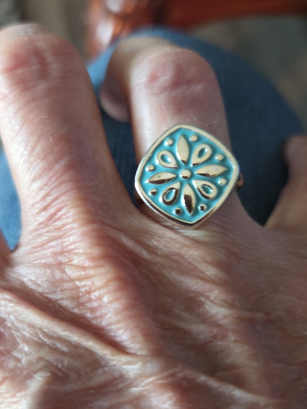 Premier Designs "Spunky" Turquoise Enamel Flower Ring - Women's Jewelry
